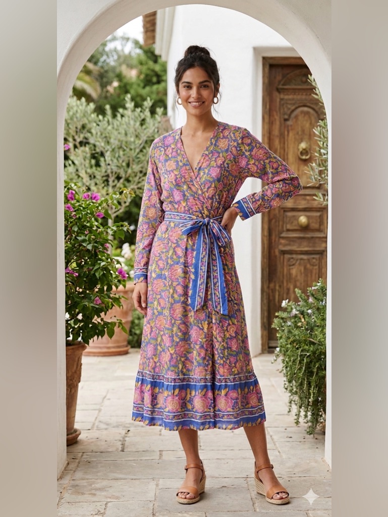 Cleobella / Floral V- Neck Wrap Midi Dress - Sz M - Nwot